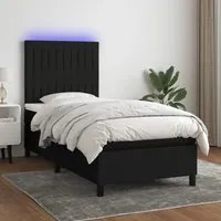 Letto a Molle con Materasso e LED Nero 90x190 cm in Tessuto cod mxl 62726