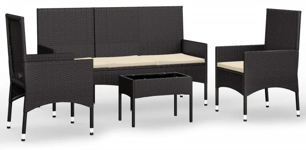 Set Divani da Giardino 4 pz con Cuscini Nero in Polyrattan