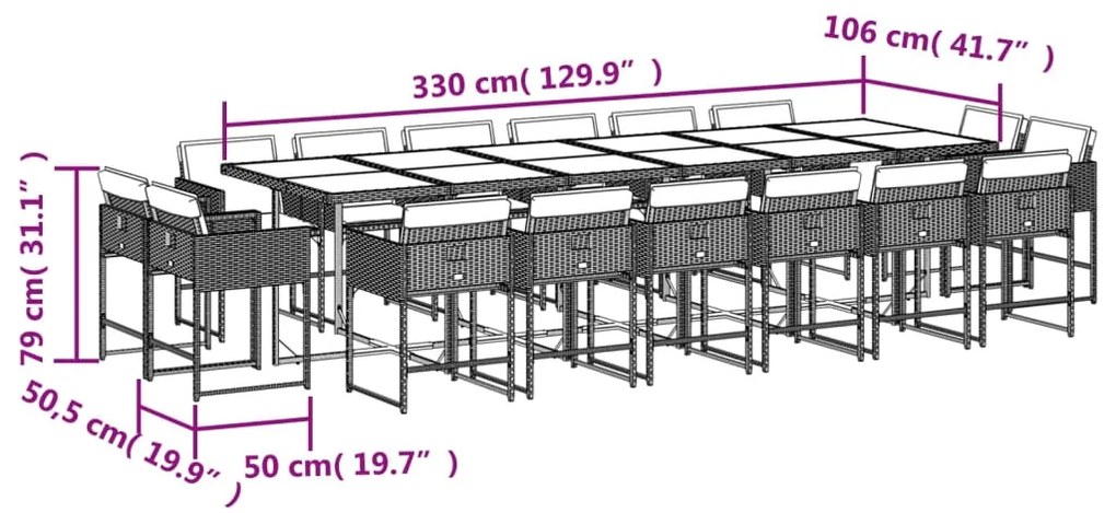 Set Pranzo da Giardino 17 pz con Cuscini Beige Misto Polyrattan