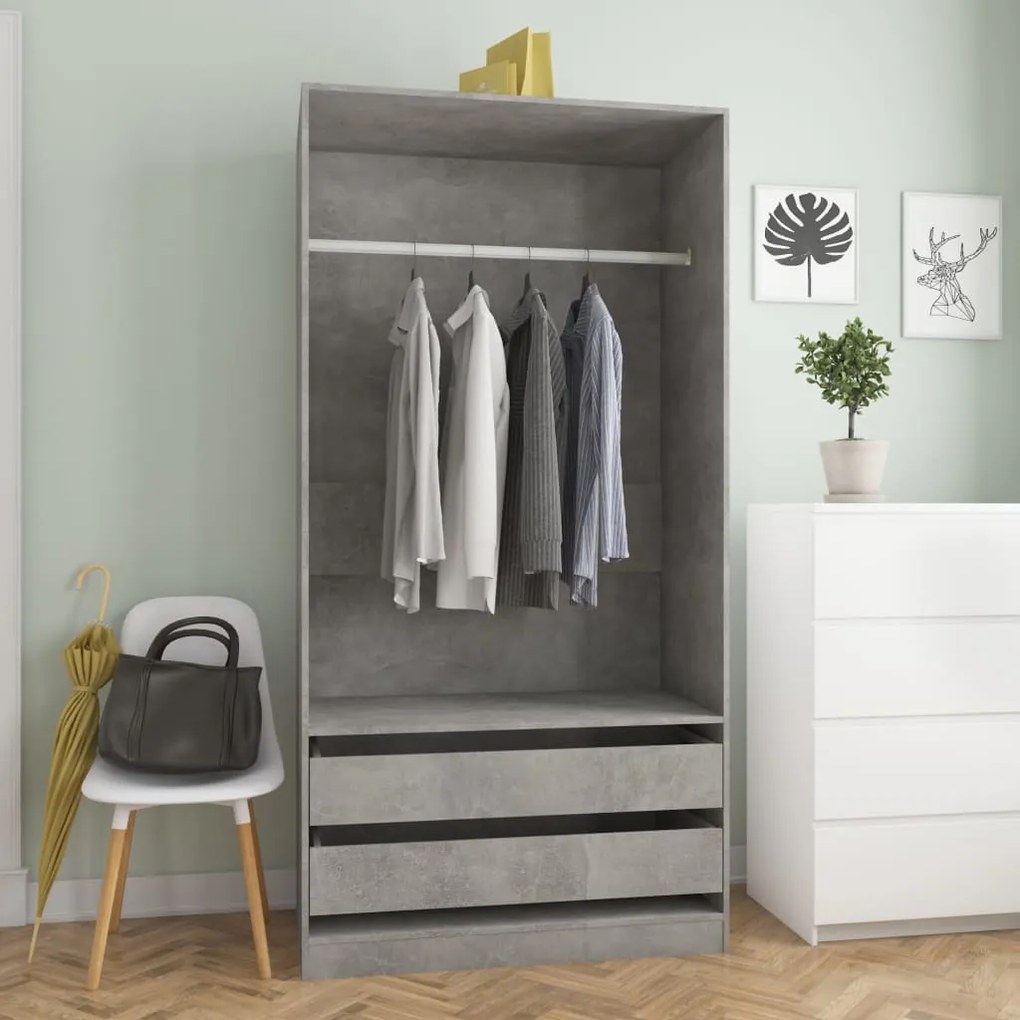 Armadio Grigio Cemento 100x50x200 Cm İn Legno Multistrato /