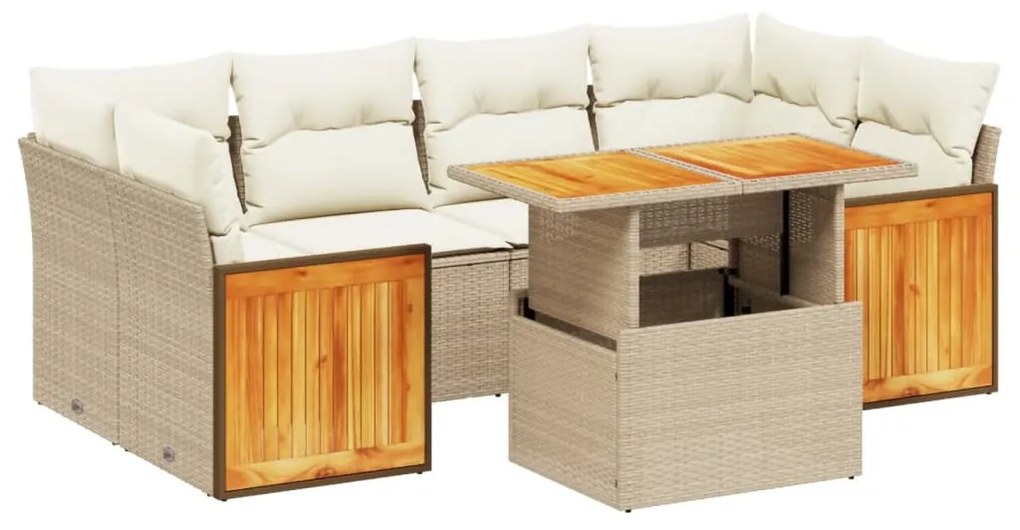 Set divani da giardino 7 pz con cuscini beige in polyrattan