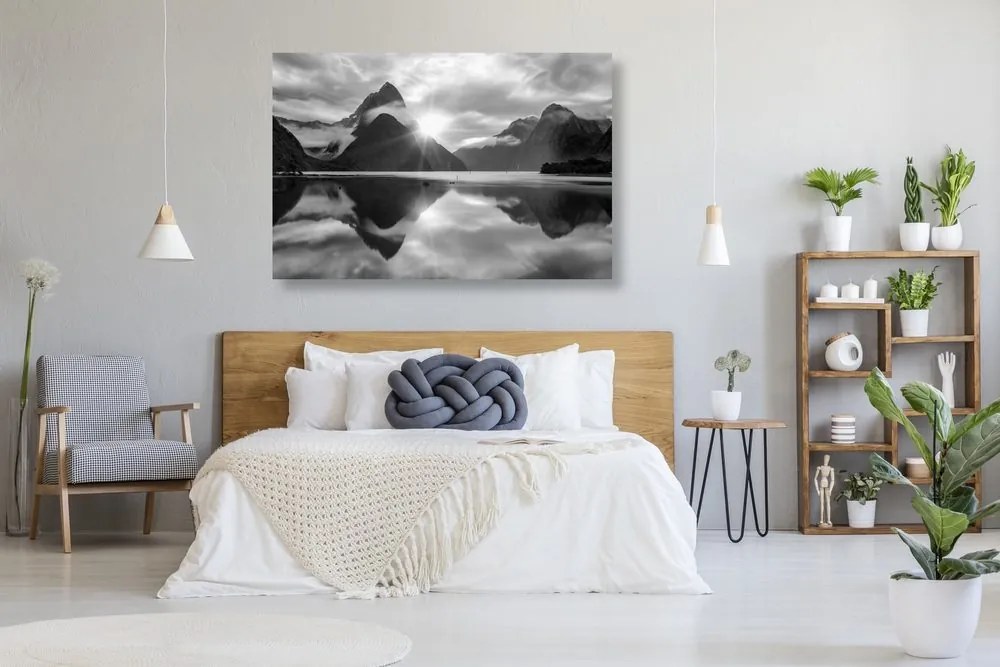 Quadro su tela – Splendida alba in Nuova Zelanda in bianco e nero