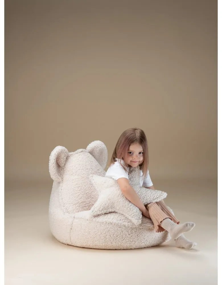 Pouf a sacco per bambini color crema con rivestimento in bouclé Bear – Wigiwama