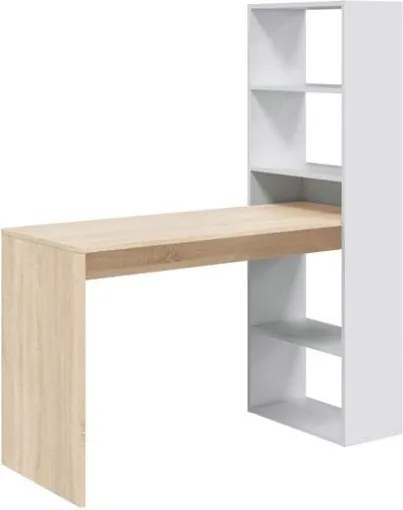 Scrivania Libreria Reversibile 144x120x53 Effetto Legno Bianco E Rovere Duplo