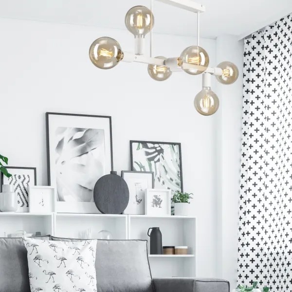 Lampadario a sospensione con supporto rigido ASTRID 6xE27/60W/230V bianco