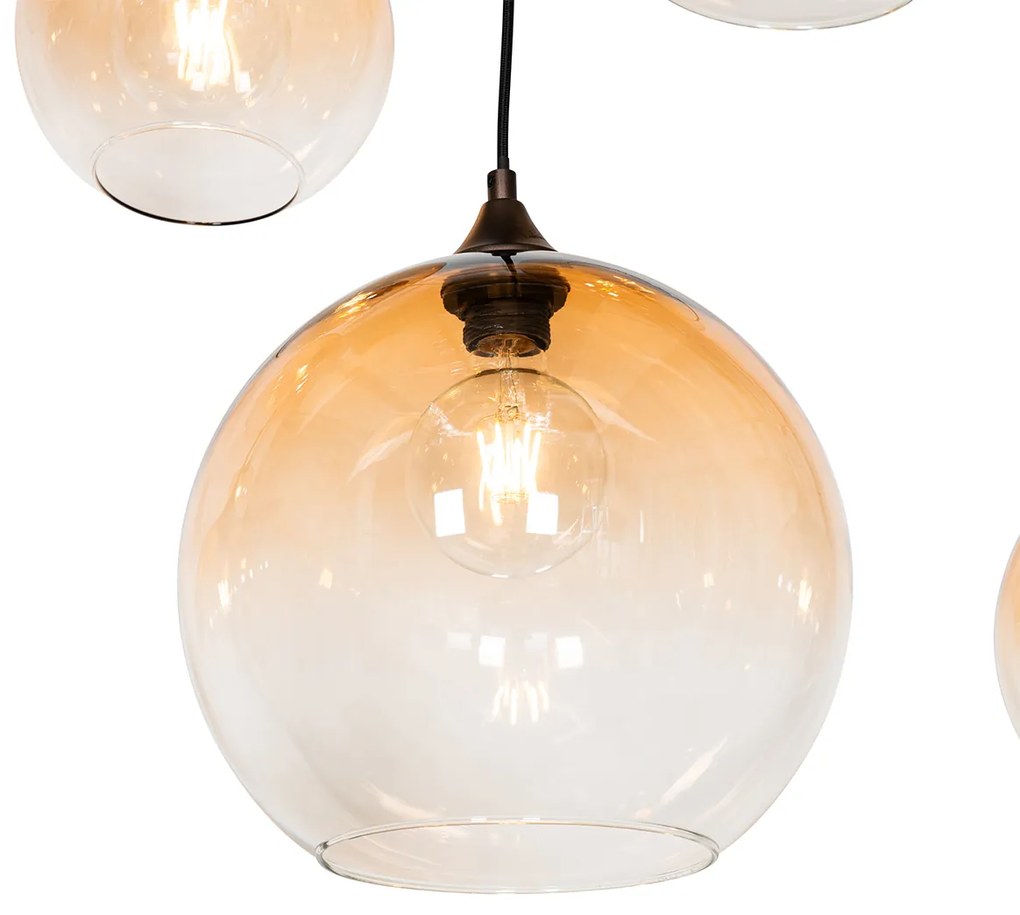 Lampada a sospensione smart bronzo scuro con vetro ambrato 8 luci incl. 8 Wifi G95 - Sandra