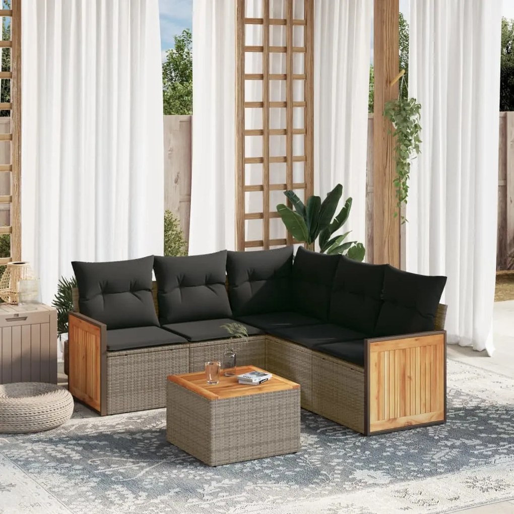 Set divano da giardino 6 pz con cuscini grigio in polyrattan