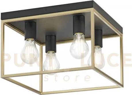 Plafoniera kimera nera e oro satinato 4 luci attacco e27 35x35x40cm