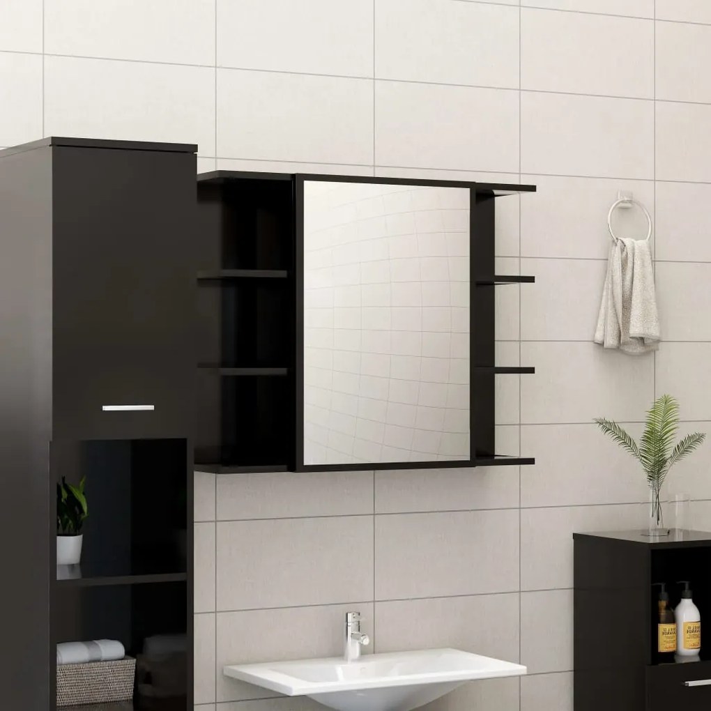 Set mobili da bagno 3 pz nero in truciolato