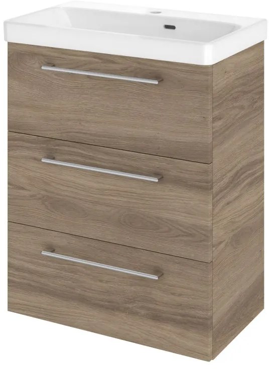 Mobile da bagno sospeso sotto lavabo L 60 x H 73 x P 33 cm marrone opaco, 3 cassetti SENSEA Remix