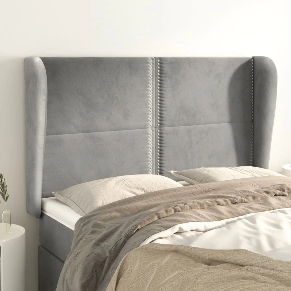 Testiera Ad Orecchio Grigio Chiaro 147x23x118/128 Cm İn Velluto /