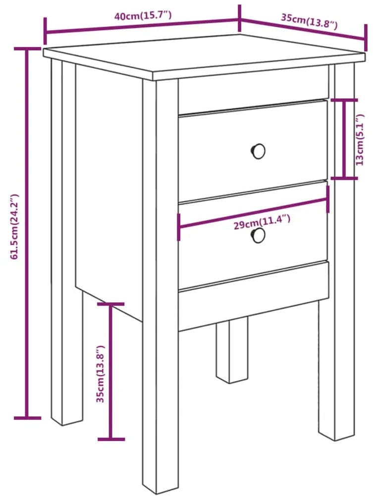 Comodino Nera 40x35x61,5 cm in Legno Massello di Pino