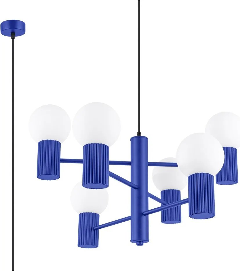 Lampadario blu con paralume in vetro Orbital – Sollux