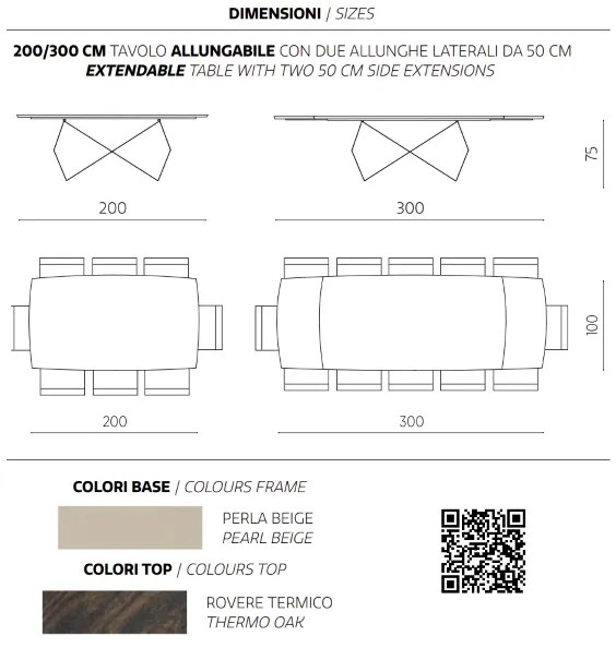 Tavolo allungabile 300 cm con base metallo Beige e piano Rovere Termico WALL