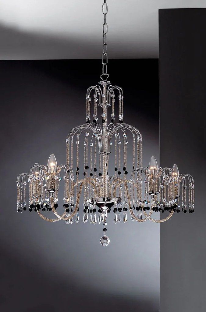 Lampadario 5 luci cromo e cristallo -  406/5 -Royal Crystal - Arredoluce Oro 24 kt