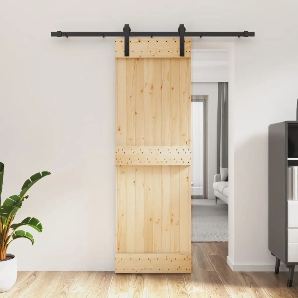 Porta Scorrevole Con Set Hardware 70x210 Cm Legno Massello Pino /
