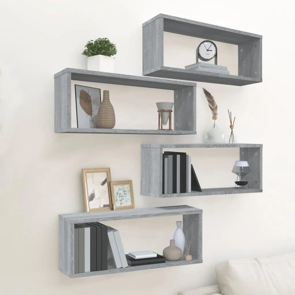 Mensole Cubo Muro 4 Pz Grigio Sonoma 60x15x23 Cm İn Multistrato /