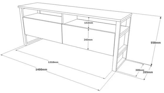 Mobile TV Industrial 140x36x56 Ferro E Legno Con Vani Luvio