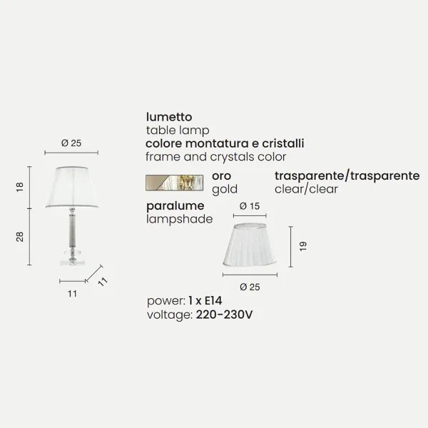 Lampada da tavolo DIDO in vetro trasparente lavorato a mano 25x46 cm Oro