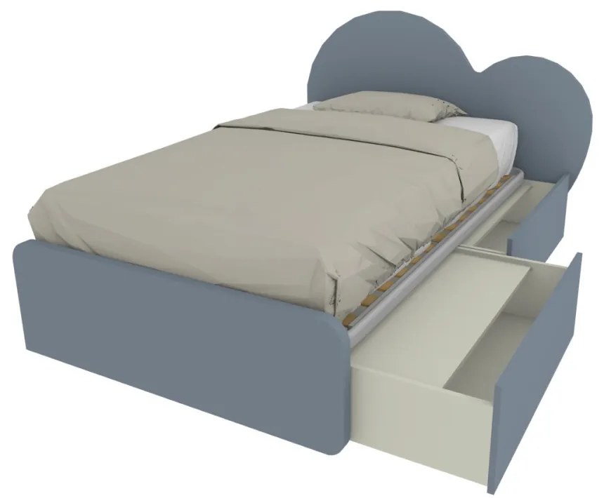 CUPIDO120C - Letto cameretta a cuore 120x190 con cassettoni e testata personalizzabile.Rete inclusa