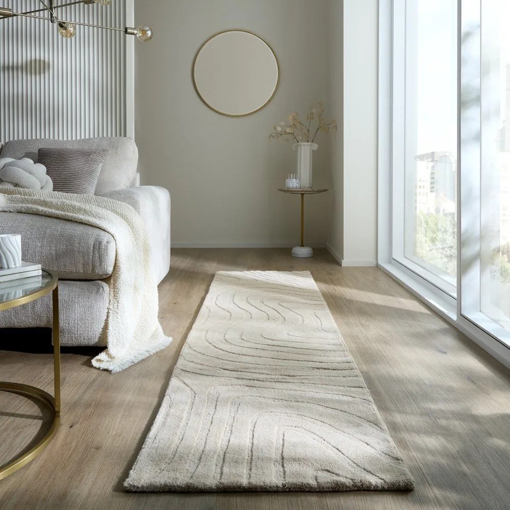 Passatoia in lana tessuta a mano color crema 60x230 cm Mesmerise Natural - Flair Rugs