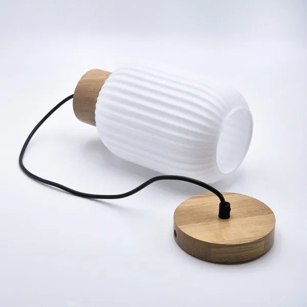 Lampadario a sospensione con filo HARMONY 1xE27/15W/230V diametro 14 cm bianco/quercia