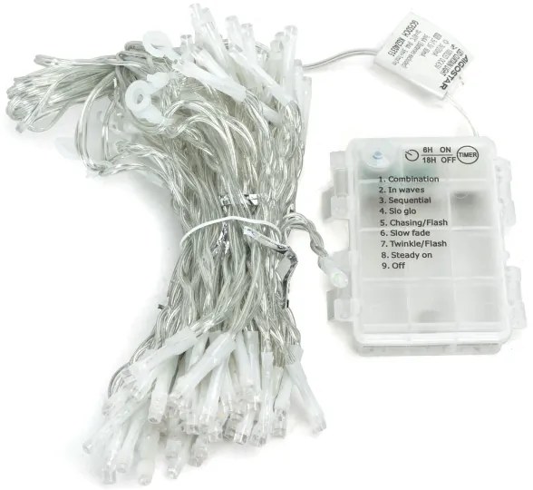 Aigostar - Catena luminosa natalizia a LED per esterni, 200 LED/8 funzioni, 3xAA, 5x2 m, IP44, bianco caldo