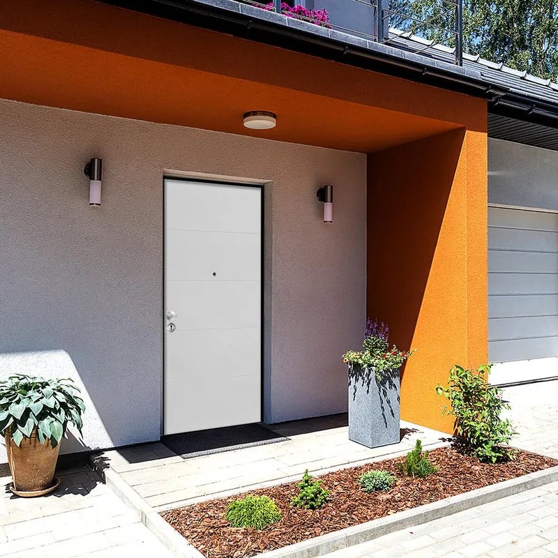 Porta blindata MASTER Hi-Max L 80 x H 210 cm in MDF grigio chiaro/bianco, apertura spingere a destra, falso telaio incluso