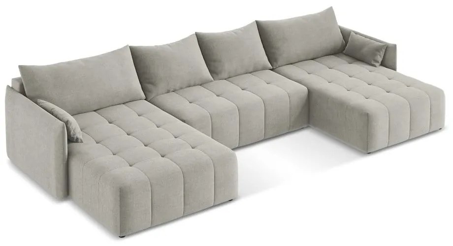 Divano angolare grigio chiaro allungabile/con contenitore (a U) Moku – Makamii