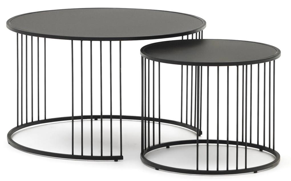 Kave Home - Set Hadar 2 tavolini ad incastro in vetro temperato e metallo verniciato nero Ã˜75cm/Ã˜ 45cm