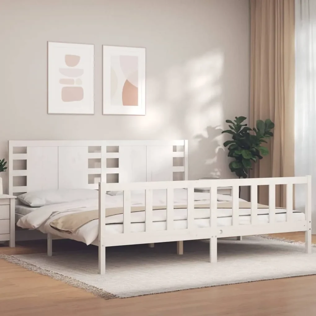 Giroletto con testiera bianco 200x200 cm in legno massello
