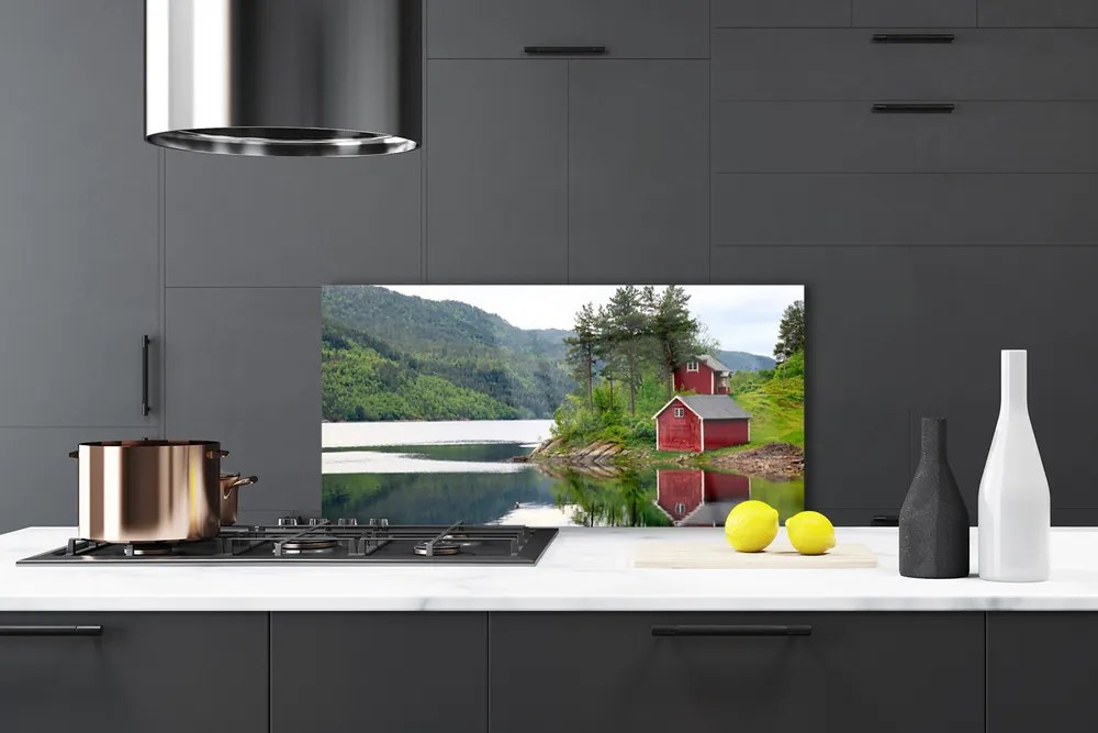 Pannello retrocucina Paesaggio del lago di montagna della casa 120x60 cm