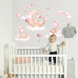 Adesivi parete - Coniglietti rosa in aria | Inspio