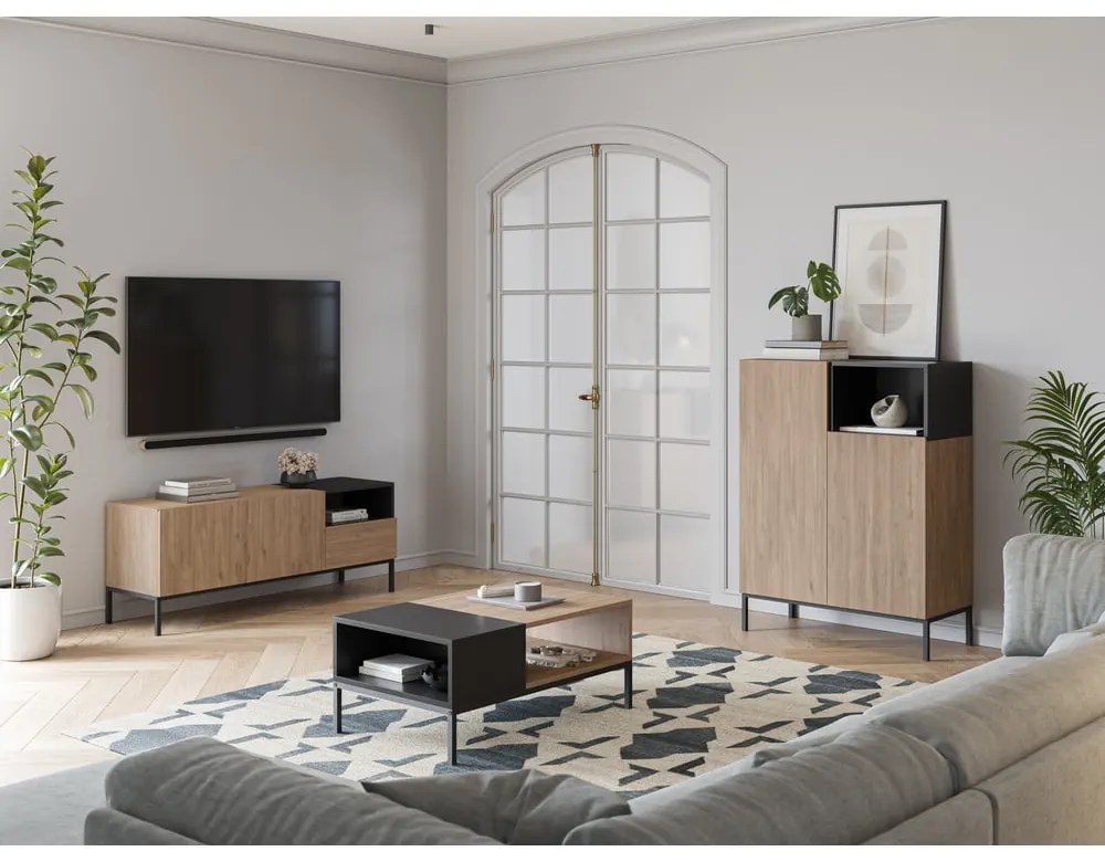 Tavolino in nero-naturale 56x90 cm Cailin - Marckeric