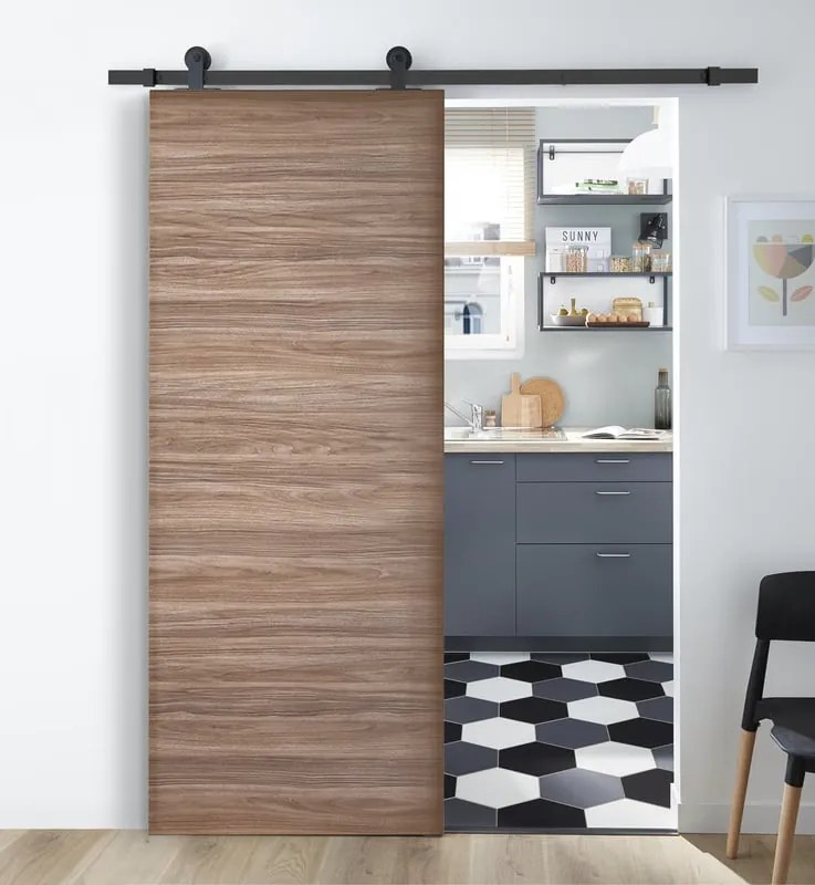 Porta scorrevole reversibile Foret in mdf marrone, L 92.5 x H 211.5 cm, con binario Industrial