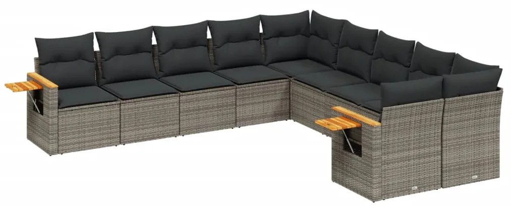 Set divano da giardino 10 pz con cuscini grigio in polyrattan