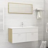 Set Mobili da Bagno Bianco e Rovere Sonoma in Truciolato 3071347