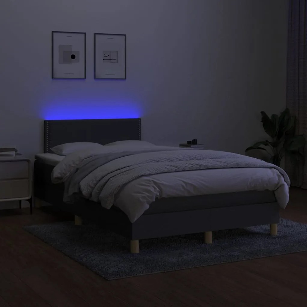 Letto a molle materasso e led grigio scuro 120x200cm in tessuto