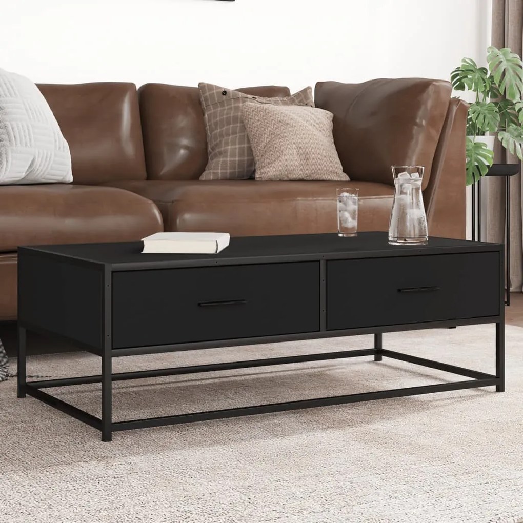 Tavolino Salotto Nero 100x50x35 Cm Legno Multistrato E Metallo /