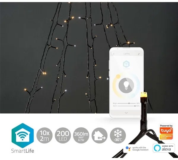 Nedis WIFILXT02W200 - Tenda di Natale LED 200xLED/8 funzioni 10x2m IP65 Wi-Fi Tuya