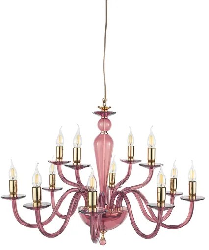 Lampada a sospensione PAGANINI a 6 LUCI in vetro lavorato a mano D70 cm BORGOGNA