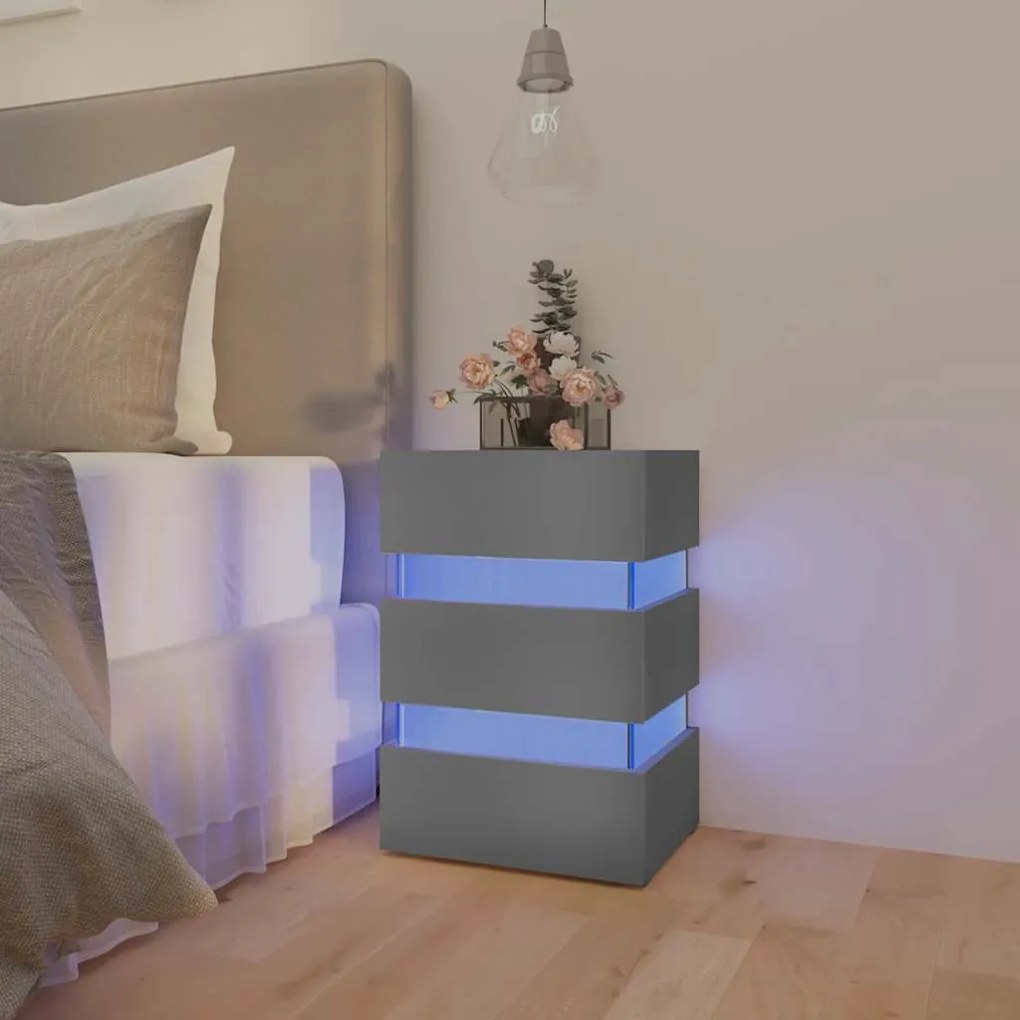 Comodino Con Luci Led Grigio 45x35x67 Cm İn Legno Multistrato /
