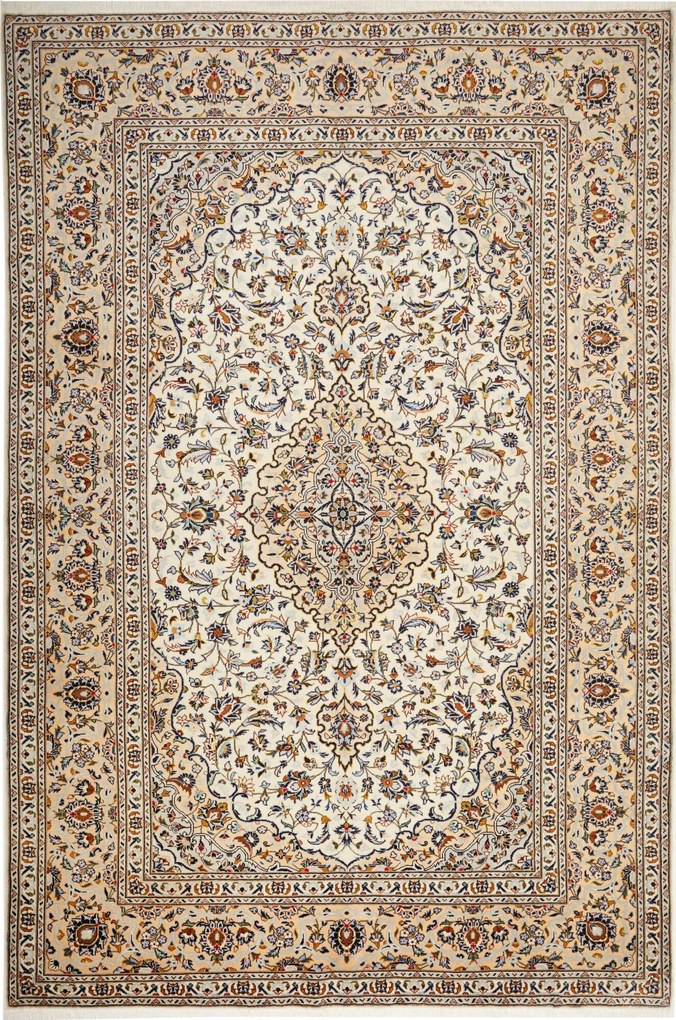 Kashan Tappeto 310x210 Beige (Iran) Annodato A Mano