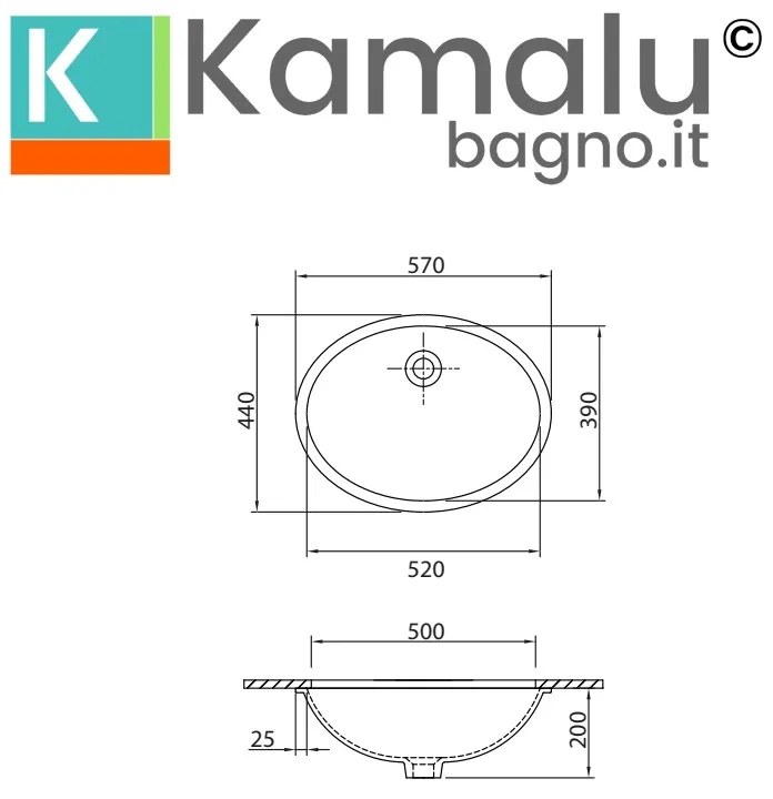 Kamalu - lavabo bagno ovale installazione sottopiano | litos-s400