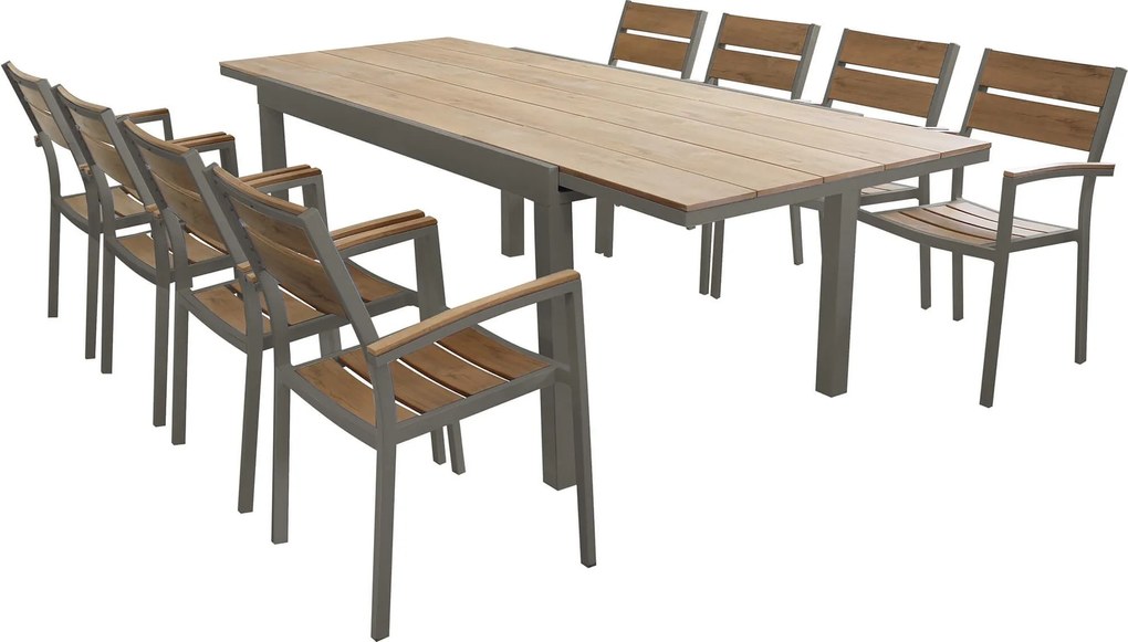 VIDUUS - set tavolo in alluminio e polywood cm 160/240 x 95 x 75 h con 8 poltrone Viduus