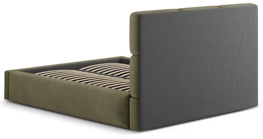 Letto matrimoniale imbottito verde con contenitore con rete inclusa 140x200 cm Libera – Windsor &amp; Co Sofas