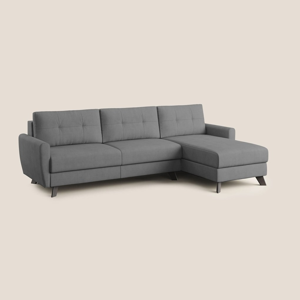 Callisto Divano letto angolare con penisola in tessuto morbido impermeabile T02 grigio