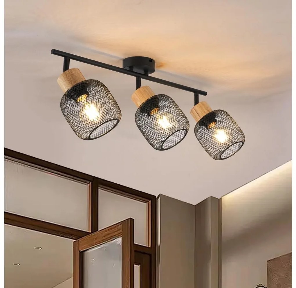 Brilagi - Faretto BASKLITE 3xE27/15W/230V legno di caucciù/nero