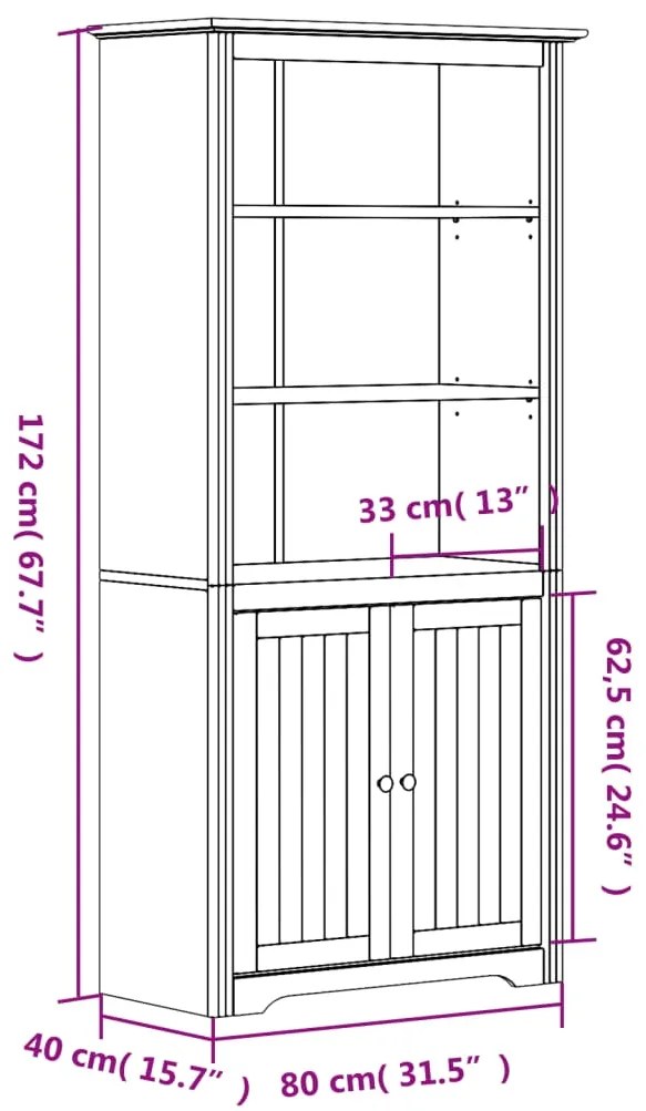 Libreria BODO 80x40x172 cm Legno Massello Pino Bianco e Marrone