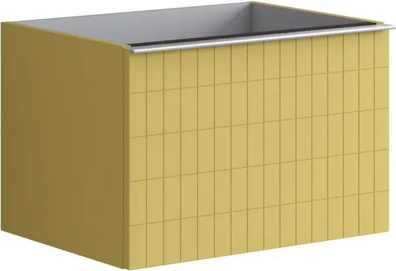 Cassettiera Pixel con 2 cassetti  frontale grid laccato opaco giallo sole e maniglia alluminio brillante L60 x H40 x P45,5 cm